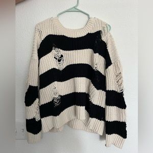 Black and White distressed knit sweater
